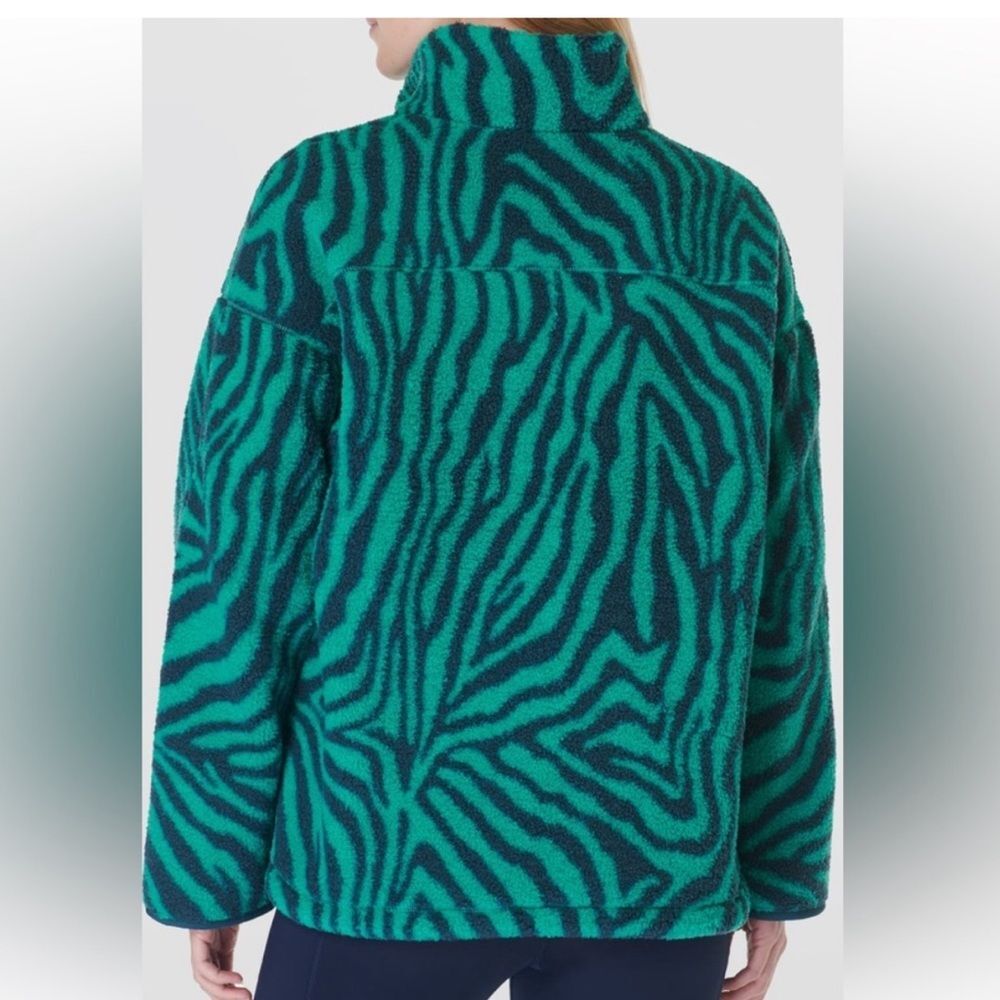 Sweaty Betty - Karma Zebra Print Quarter Zip Fleece Pullover Green Blue - Small - Picture 12 of 12